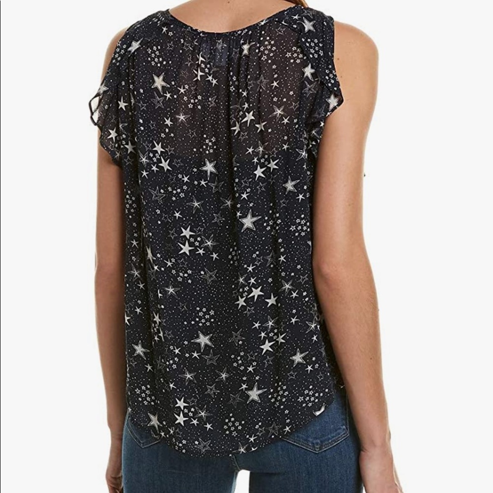 Velvet by Graham & Spencer Lyra Navy Star Print Sleeveless Blouse—Size Large - Picture 2 of 7